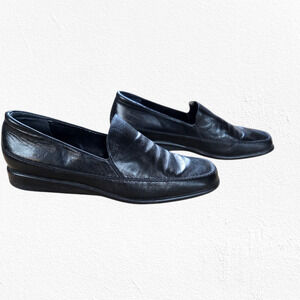 Y2K Lauren Ralph Lauren Black Square Toe Slip On Chelsey Loafers Size 9.5